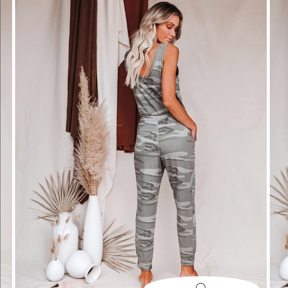 Fairview Pocketed Knit Camo Jumpsuit from Vici